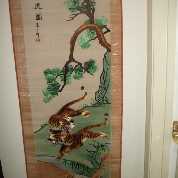 BAMBOO Wall Decor Vintage Chinese Bamboo Wall Hanging With Tigers Poshmark